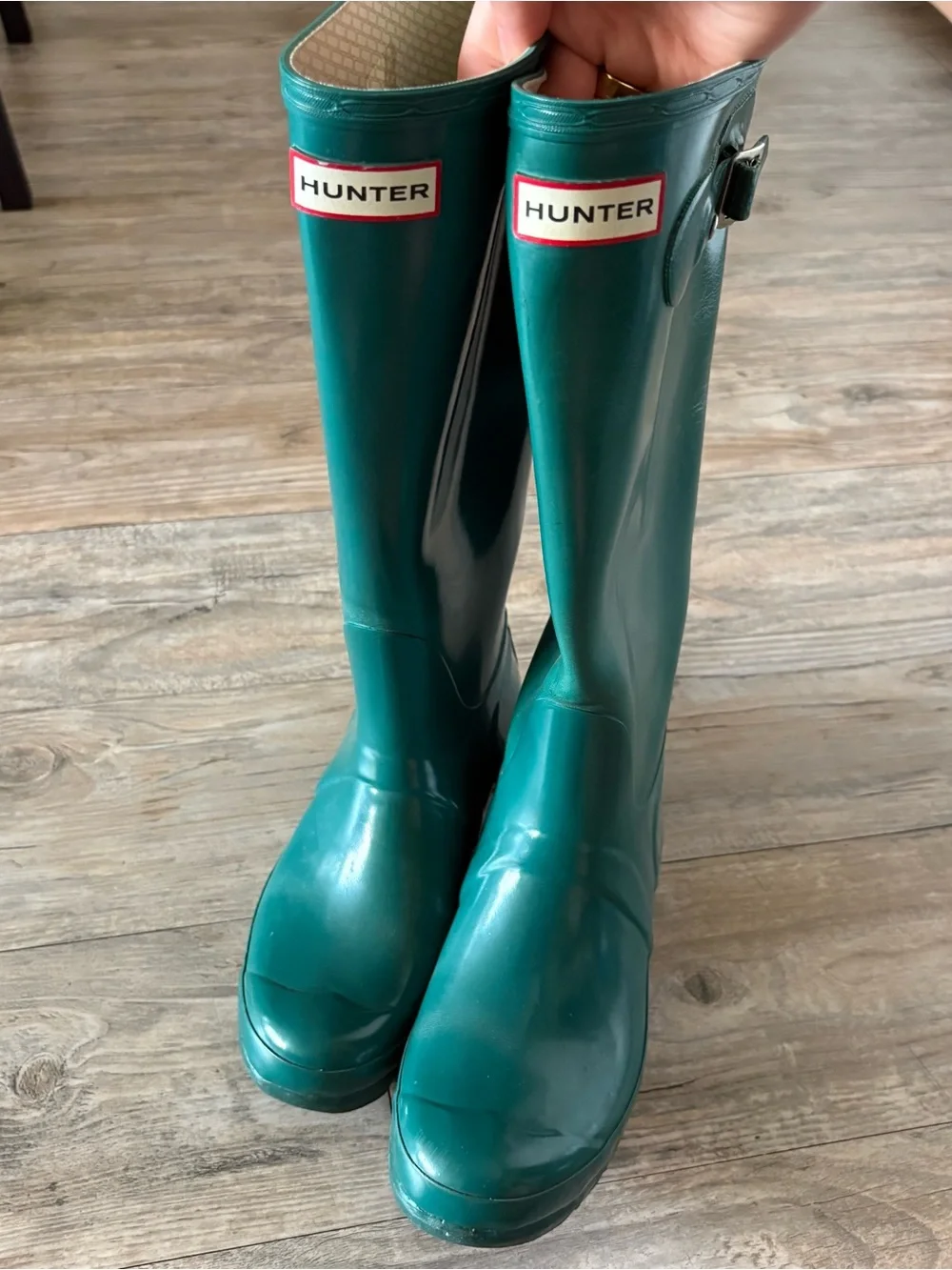 Women’s Hunter Original Tall Gloss Boots In Laguna Green Size 7